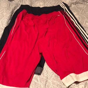 Two Adidas Shorts (2XLT, Red and Navy)